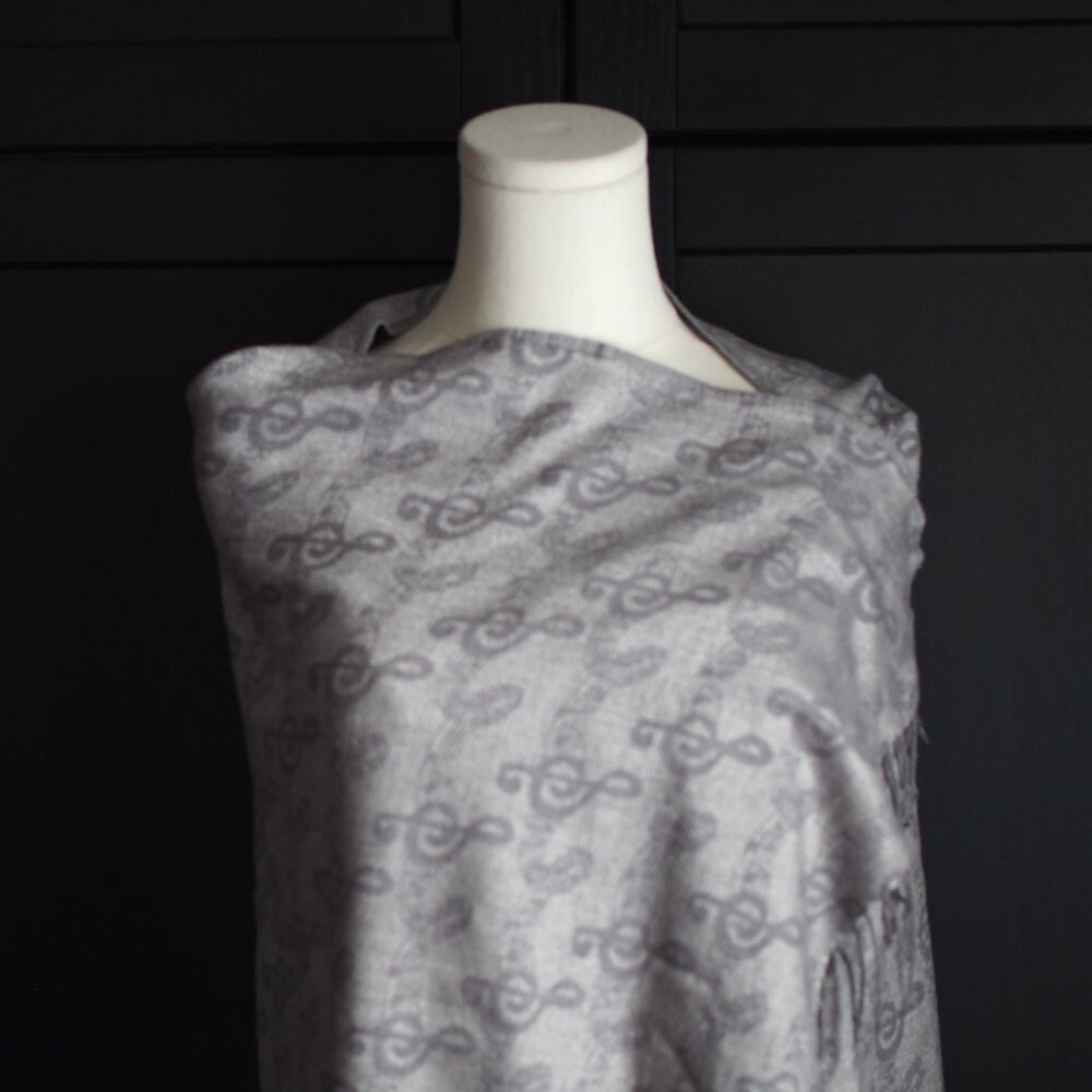 Music Note Fringe Scarf - Picture 2 of 3